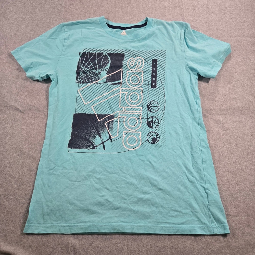Adidas Hoops Basketball Graphic T-Shirt Aqua Blue Kids Large 14/16 AA7219